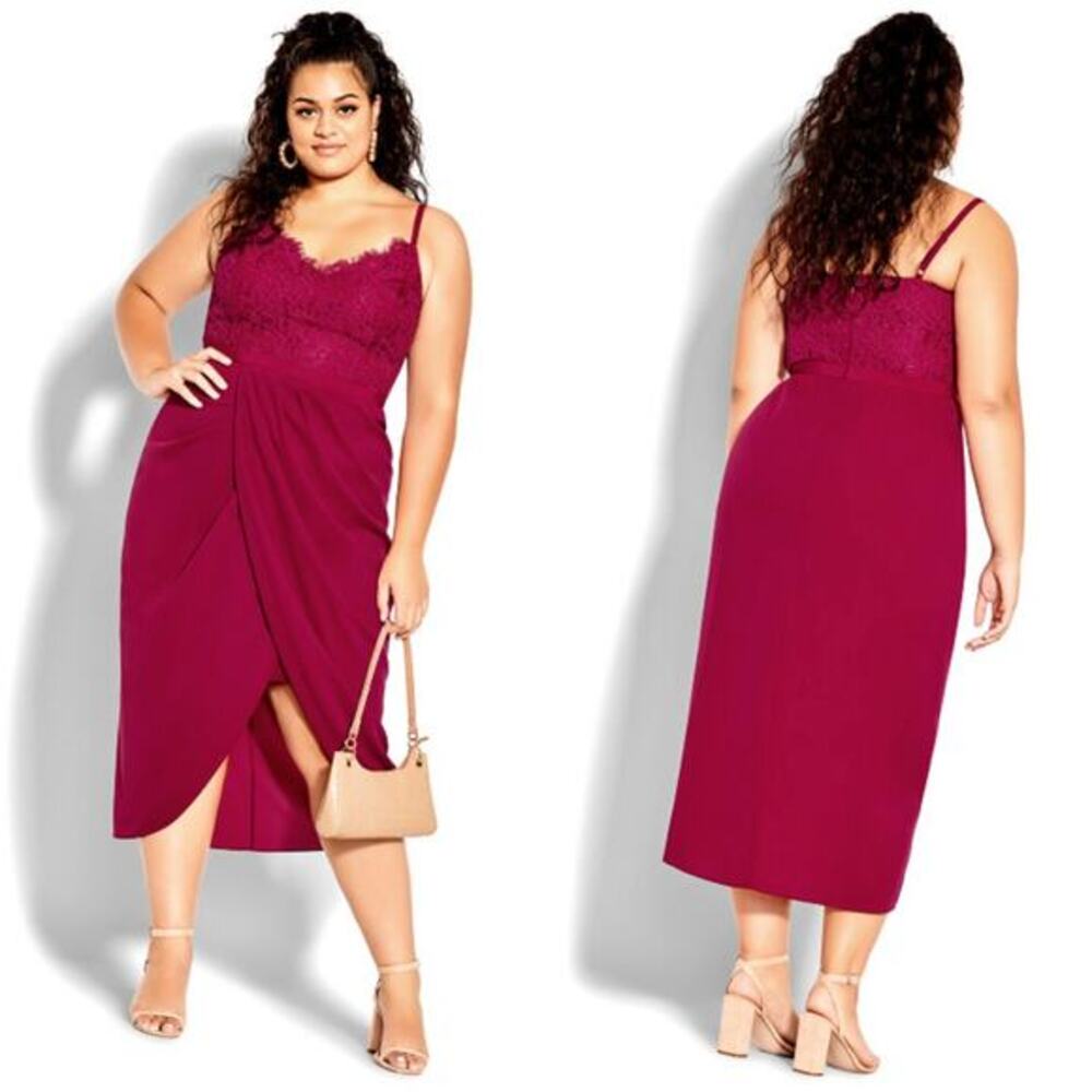 City Chic Fuchsia Lace Tulip Sheath Dress